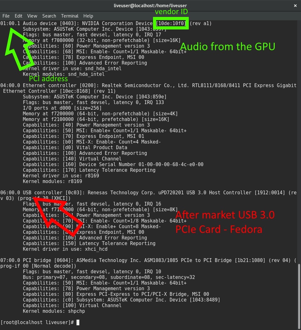 lspci -vnn: 5th image (Audio device from the GPU and the extra USB controller installed)