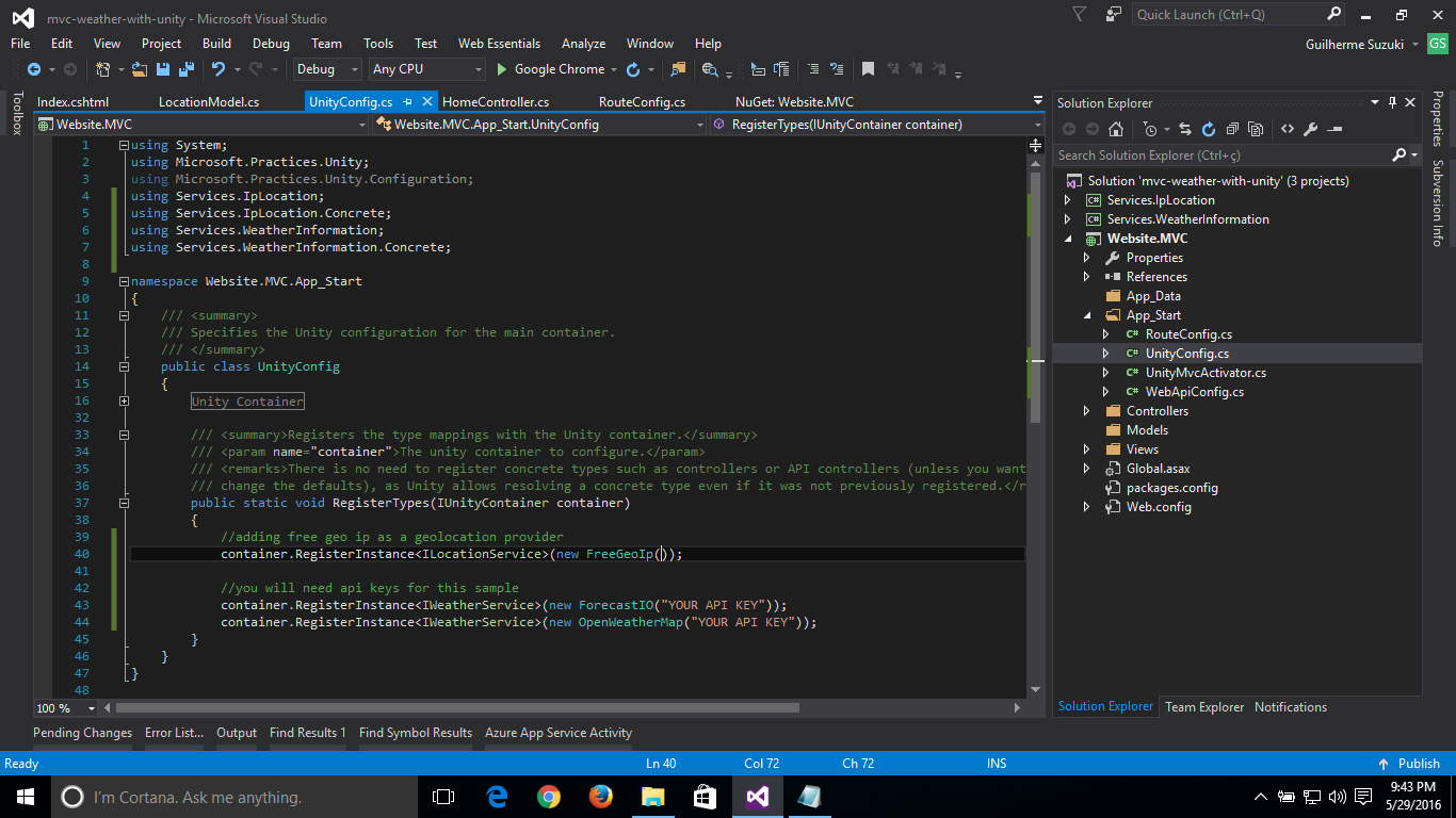 You will need 2 API keys: one from Forecast.IO and another from OpenWeatherMap