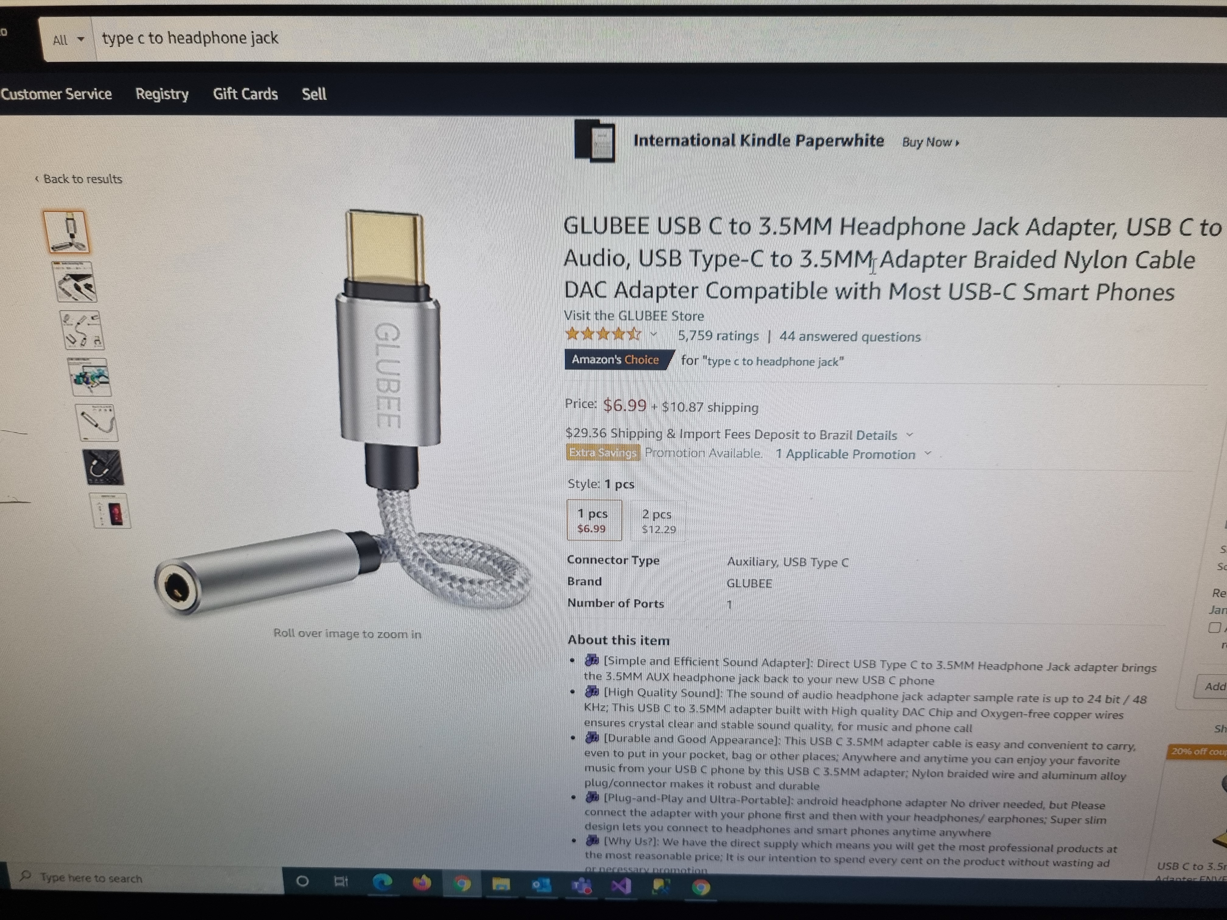 USB C to 3.5mm Headphone Jack Adapter (Amazon)